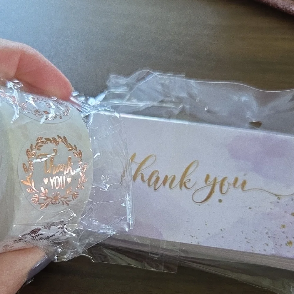40 PURPLE & Gold Thank You Cards With 500 Rose GOLD Thamk You Stickers